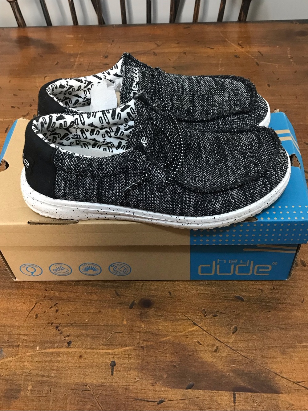 Hey Dude Kids Black & White Knit Slip-On Sneakers